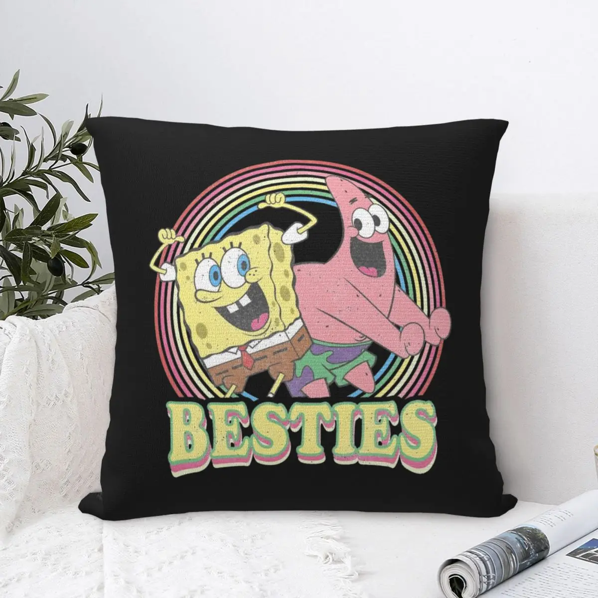 SpongeBobing Star Besties Square Pillow Cases Cartoon Cushion Cover Custom Zippered Decorative Pillowcase for Living Room