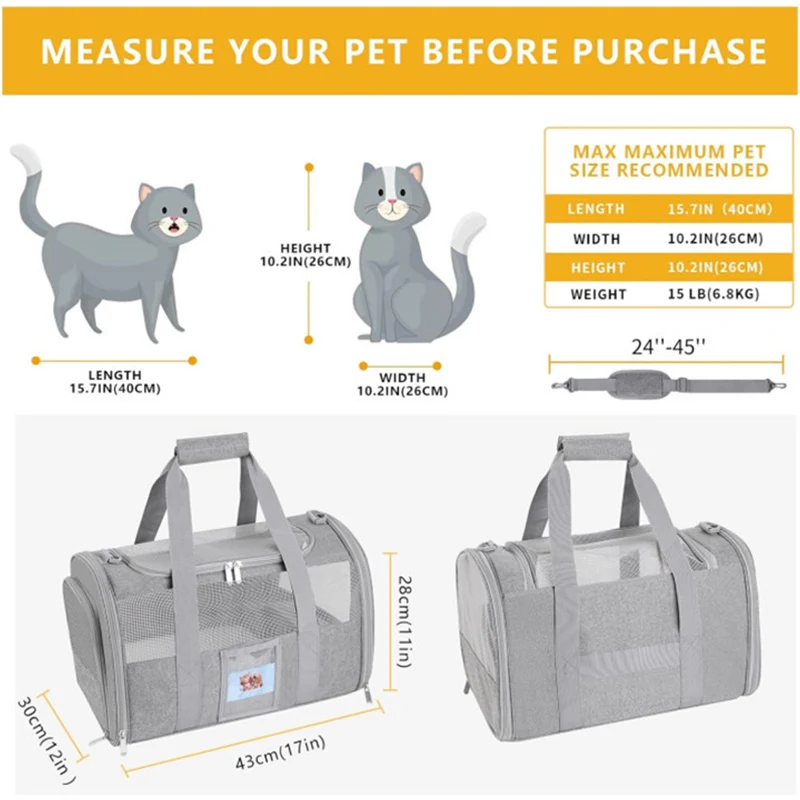 New in Foldable Pet Bag Travel Handbag One Shoulder Portable Small Medium-sized 3 Side Windows Solid Nylon Cloth Cat Pet Bags