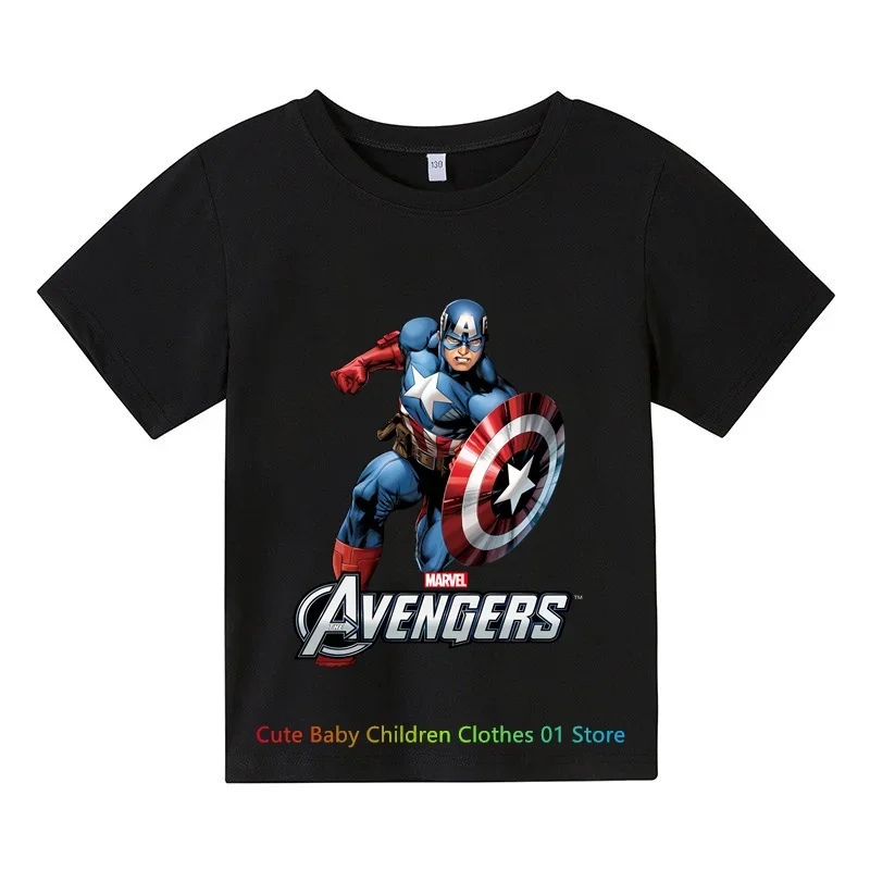 Marvel Fashion Card Captain America Spider-Man Hippie T-shirt Summer Short sleeve kids top T-shirt gift