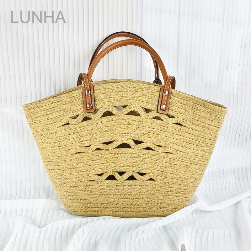 

Сумка на плечо, новая большая вместительная тканая сумка из хлопковой веревки, полая сумка, пляжная сумка для пляжного отдыха