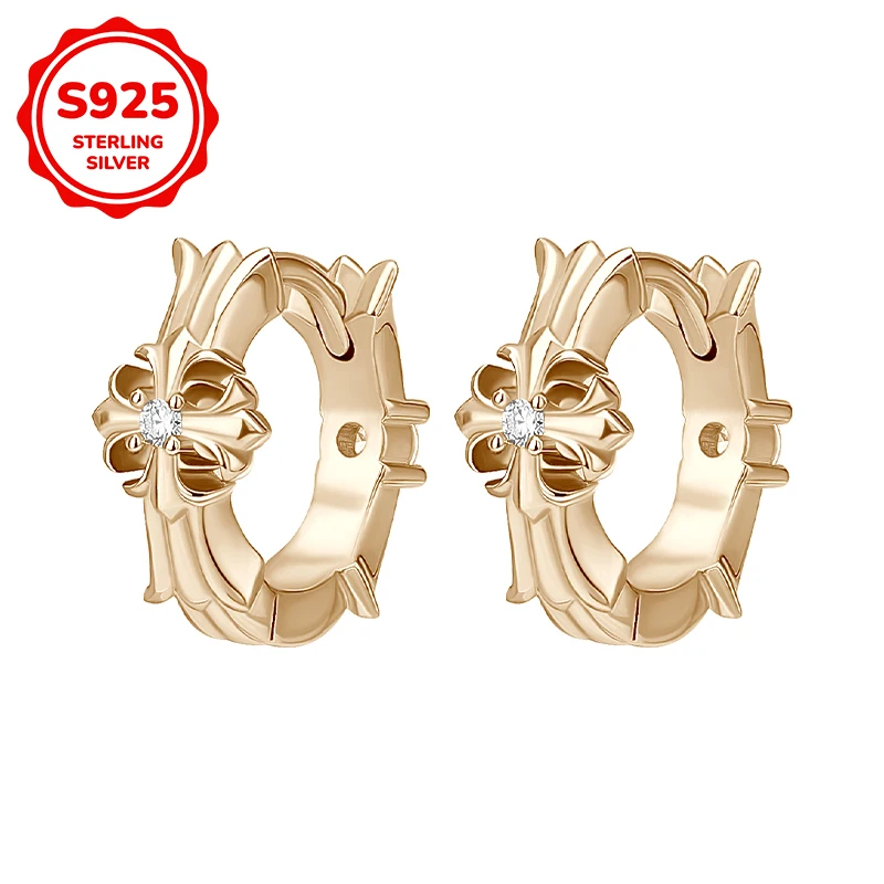 

925 Sterling Silver Original Certificate Zircon Cross Flower Stud Earrings For Women Luxury Fashion Free Shipping Fine Jewelry