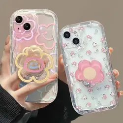 Clear Floral Flower Bracket Holder Case for Xiaomi Redmi 15 15C 14C Note 14 13 12 Pro 5G 12 13 4G 12 14 13 Pro Plus Soft Cover