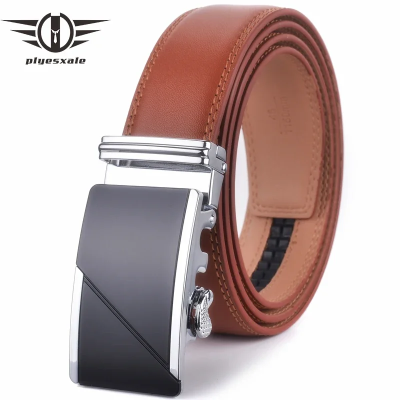 

Plyesxale Men Belt Fashion Automatic Buckle Belts Brown Male Leather Belts Luxury Brand Cowhide Cinturon Hombre Men's Cinto G28