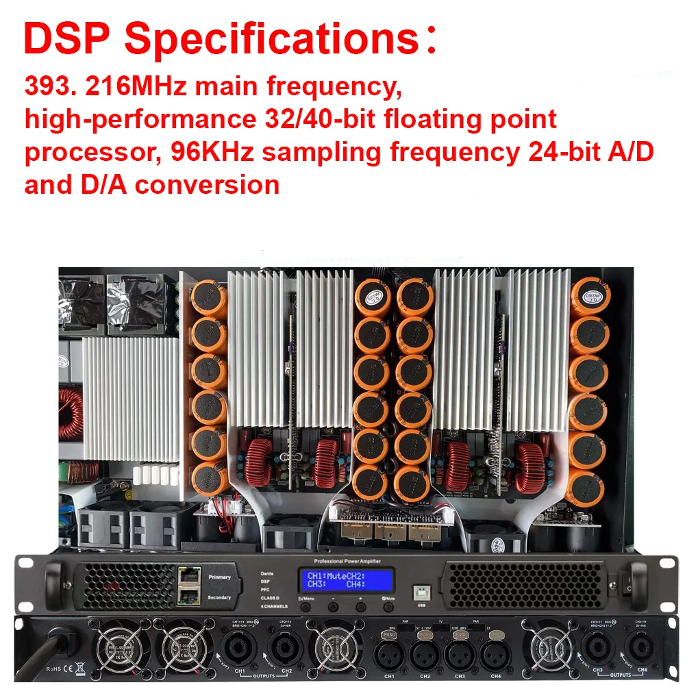 ShennDare DSP4.100P 4x1000W DSP Digitaler Leistungsverstärker mit Dante und FIR 96 kHz Professioneller Soundverstärker 4-Kanal-DJ-Subwoofer-Verstärker Line-Array-Lautsprecher-Vorverstärker