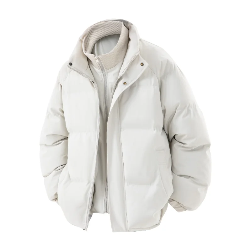 

Man Luxury False Two-Piece Cotton-Padded Jacket Stand Collar Solid Color Warm Zipper Button Trend Coat Fashion Casual Men's Tops