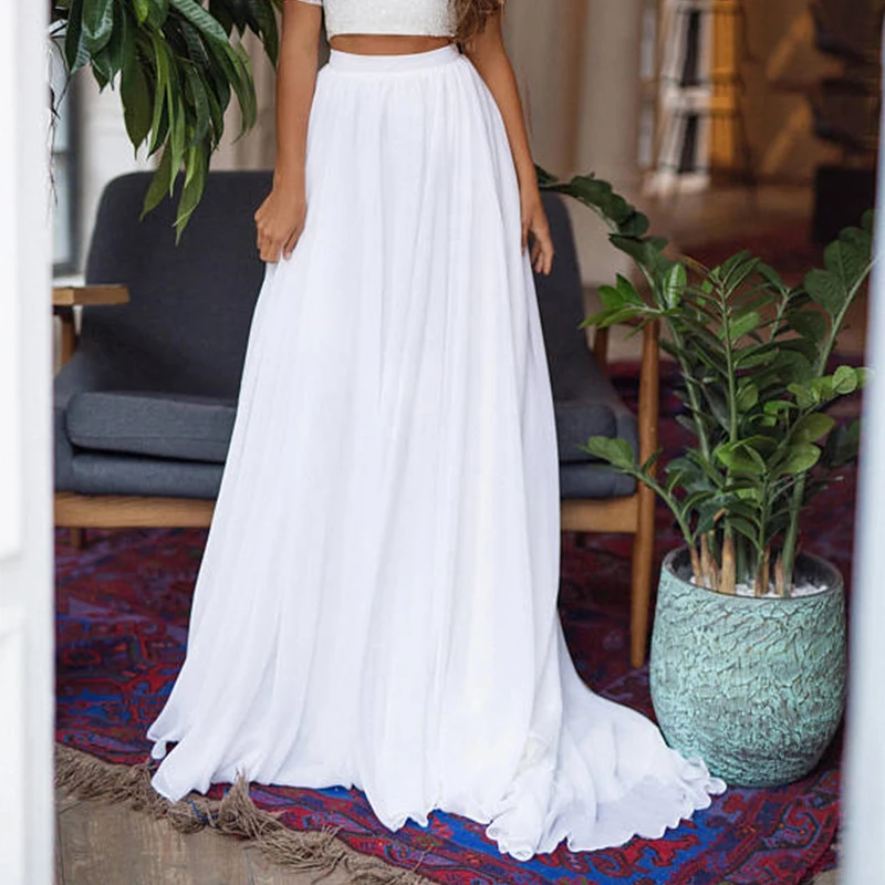 Boho Beach Wedding Dress Skirts Chiffon Long Skirts Removable Train for Bridal Prom Evening Gowns Overskirts