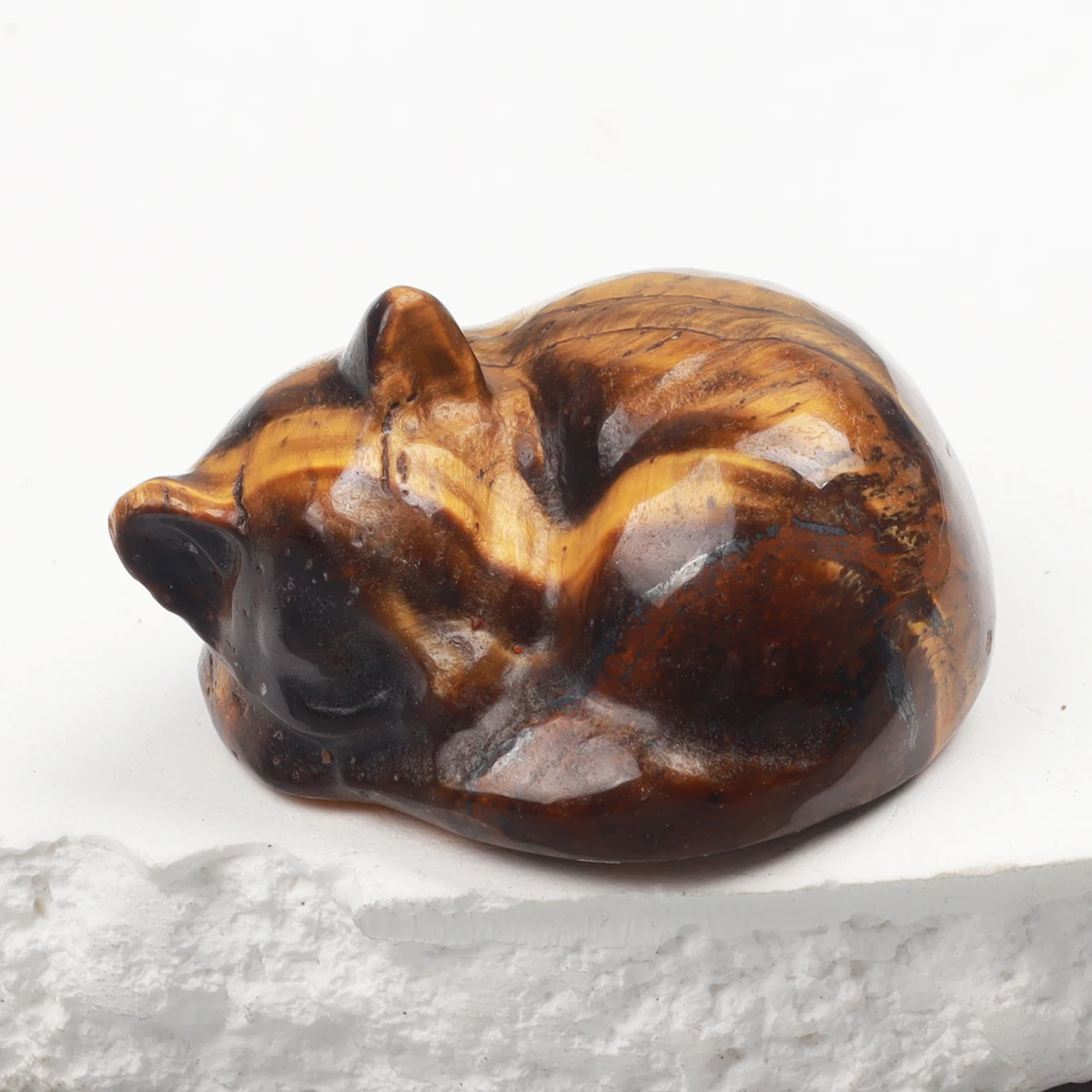 Hand Carved Tiger Eye Sleeping Cat , Natural Stone Animal Figurine,Gemstone Mini Kitten, Crystal Craft, Chakra Home Garden Decor