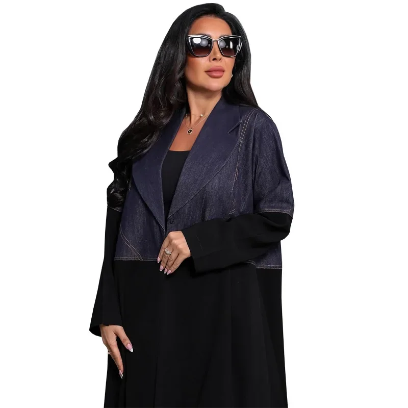 Veste Giacca con giunture in denim Dubai Moda Donna Musulmana Medio Oriente Abaya Giacca Abito Abaya Cappotto