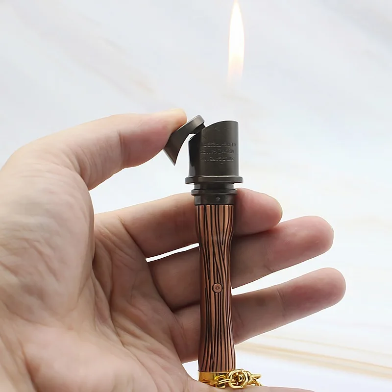 Portable And Cool Grenade Model Lighter, Safe And Creative Open Flame Lighters Outdoor Camping Gadget With Keychain For Men.
