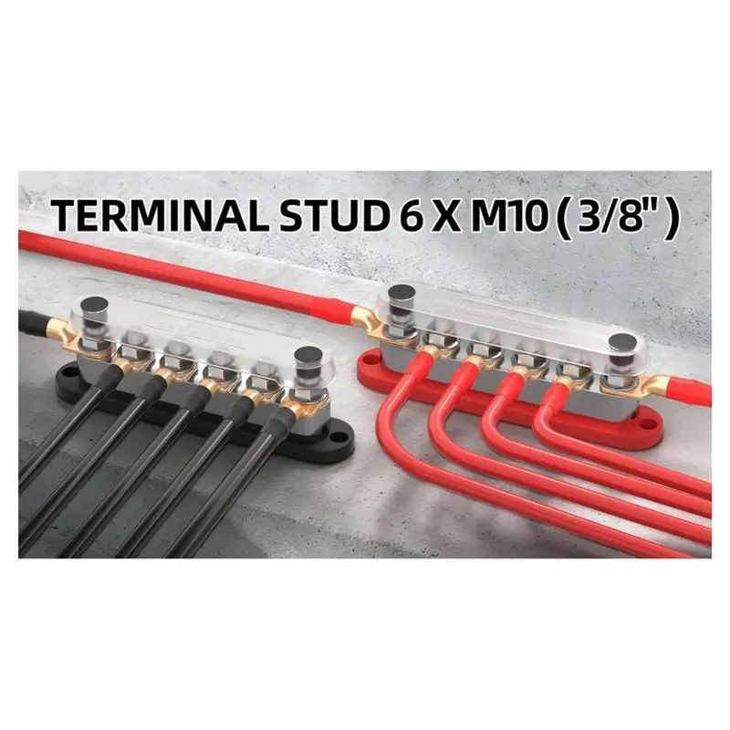 AT43-600A 48V Bus Bar With 6 X 3/8' (M10) Studs Industrial Battery Terminal Kit For Off-Grid Solar