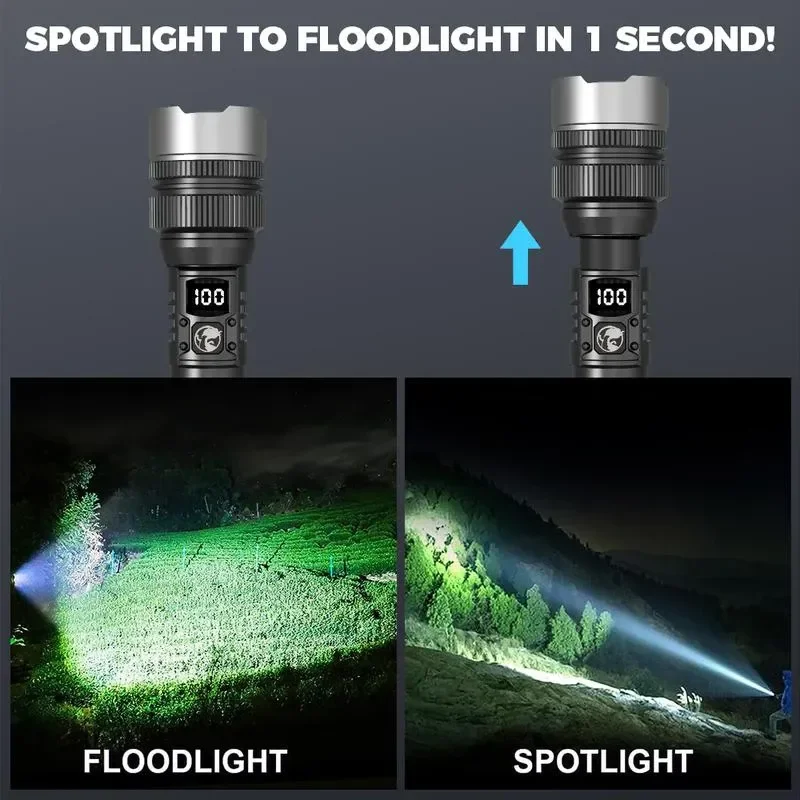 2000LM Super Bright LED Flashlight, USB-C Rechargeable with Digital Display Torch,Long Lasting for Outdoor Camping Emergency image 5