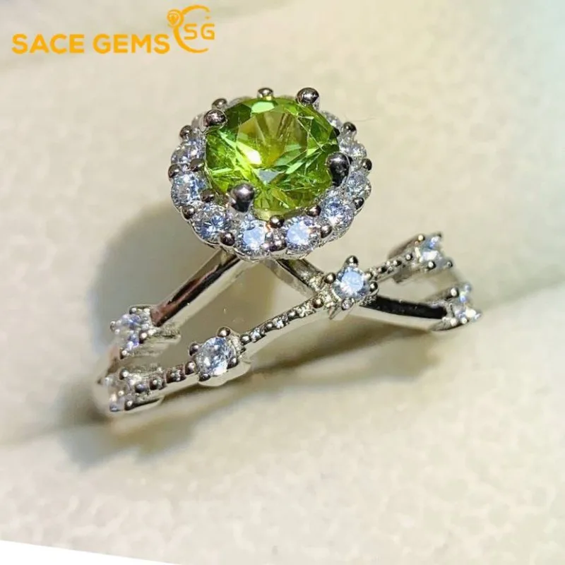 

SACE GEMS Luxury 925 Sterling Silver Certified 6*6MM Natual Peridot Rings for Women Engagement Cocktail Party Fine Jewelry Gift