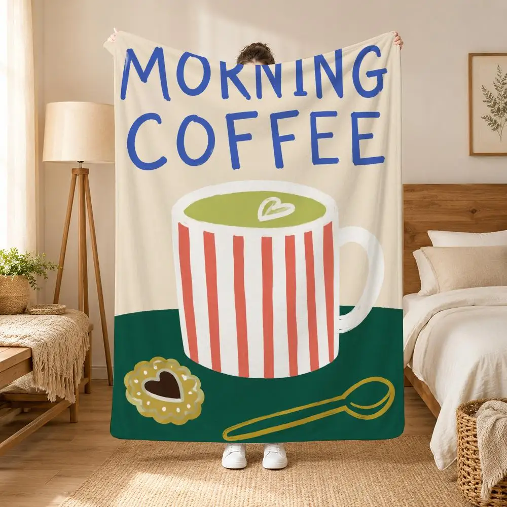 Kitchen Cafe Latte Espresso Coffee Throw Blanket Soft Flannel Throw Lightweight Summer Home Nap for Office Travel Sofa Bed