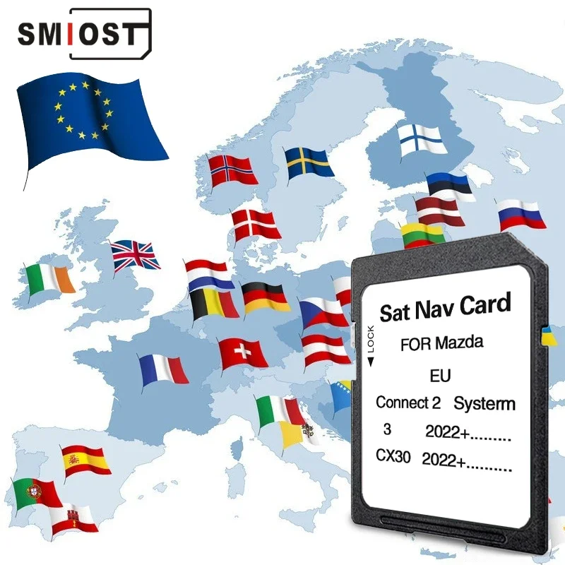 SMIOST Update 2024 Version Europe Russia Ukraine Turkey Maps Connect 2 Navigation SD Card Sat Nav for Mazda 3/CX30 2022+ Car