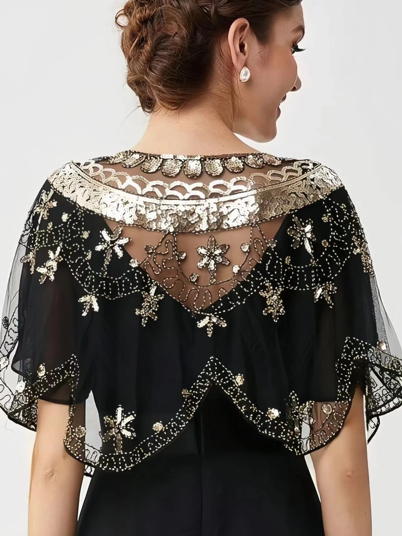 Elegant Baroque Sequin Embroidery Shawl - 1920s Flapper Party Cover Up - Solid Color & Breathable Mesh