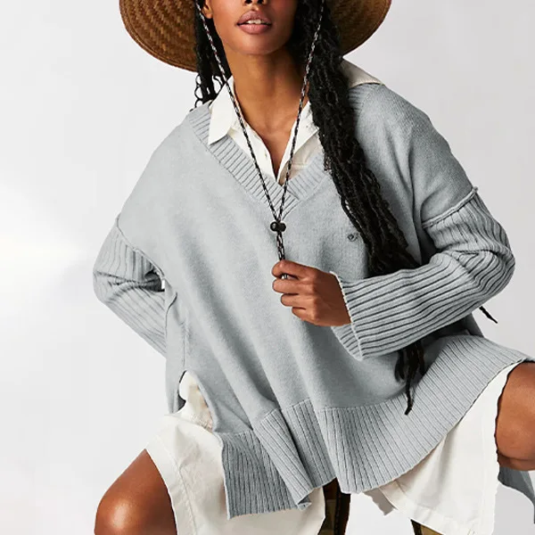 

Maglione Da Donna Vetement Femme V-neck Irregular Splicing Socket Loose European And American Women's Sweater Ropa De Dama 2025