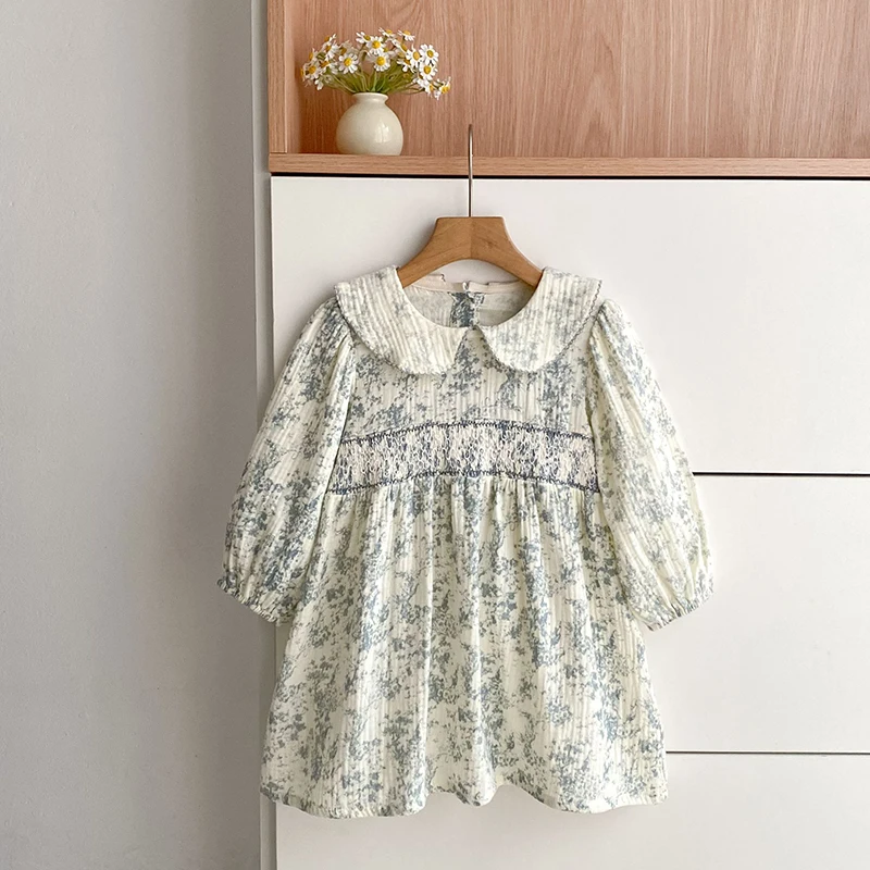 2026 Herbst Frühling Kinder Mädchen Kleid Langarm Gelb Bestickter Kragen Prinzessinnenkleid Koreanische Version Kleid – Detail 1
