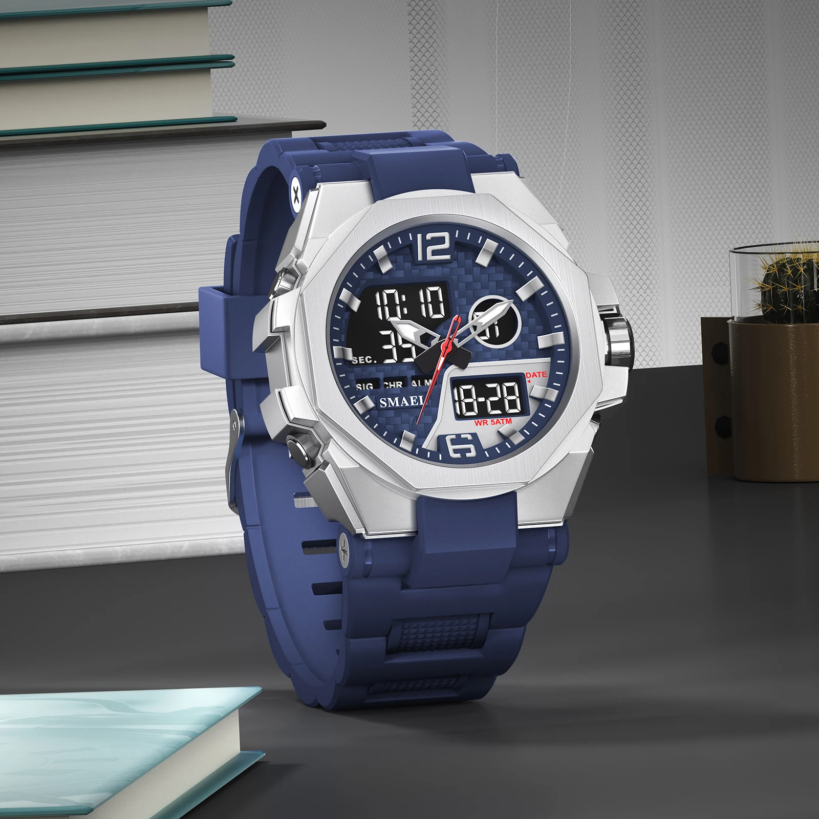 SMAEL Brand Sport Watch 8103 LED Light Alarm Clock Dual Time Display Waterproof Auto Date Watch For Men