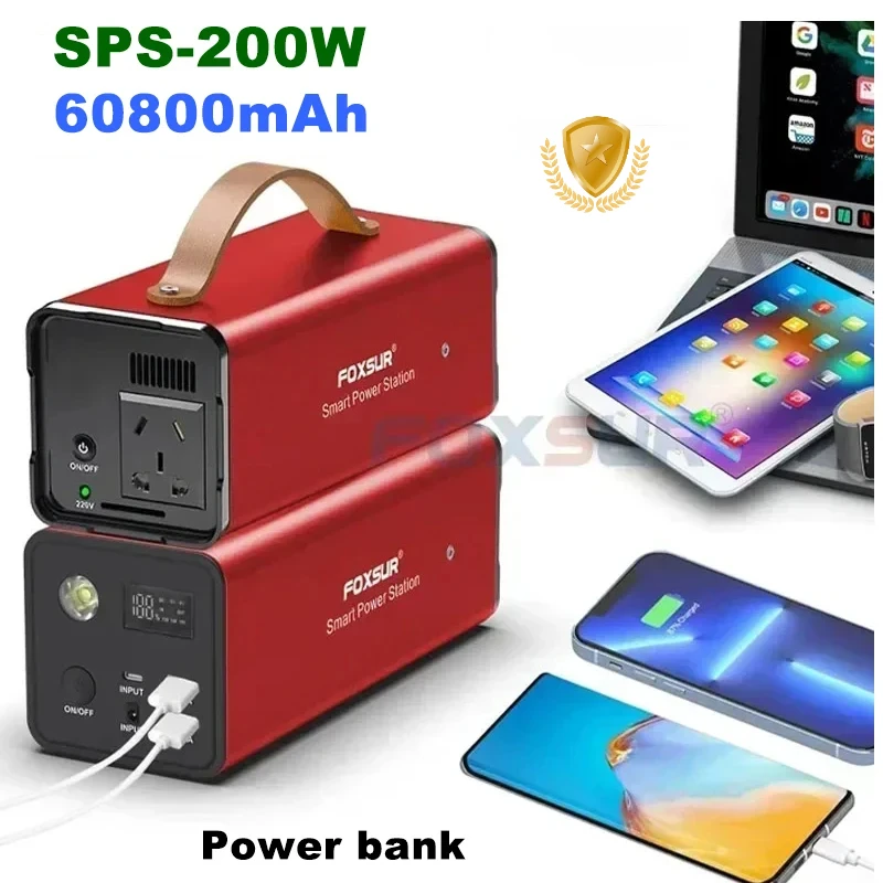 Banco de energía portátil de carga rápida, SPS-200W, salida de 220V CA, 60800mAh, adecuado para iPhone, Huawei, Xiaomi, Samsung, portátil