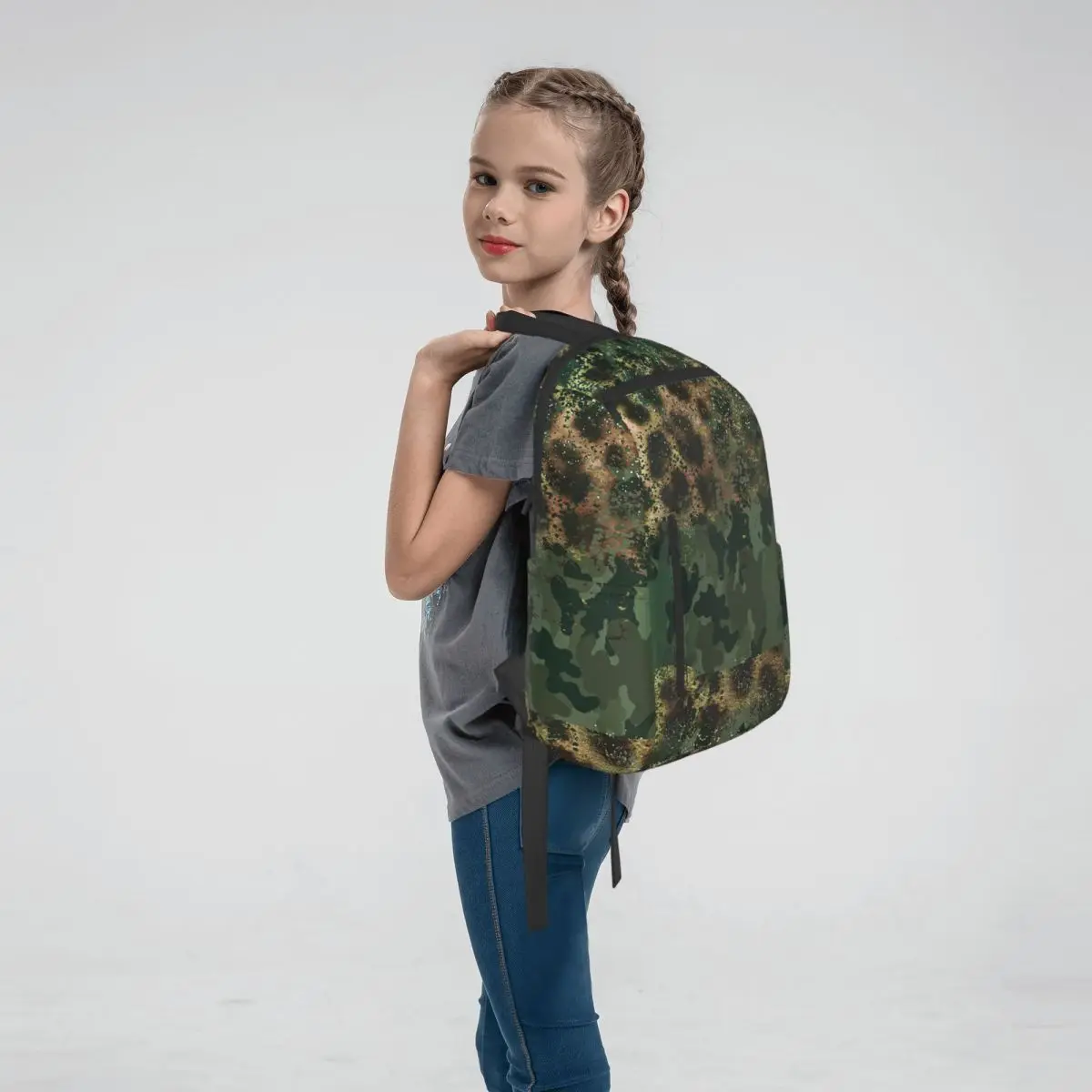 Splintertarn German WW2 Camouflage Army Military Camo Backpack Large Capacity Boys Girls BookBag School Bag Shoulder