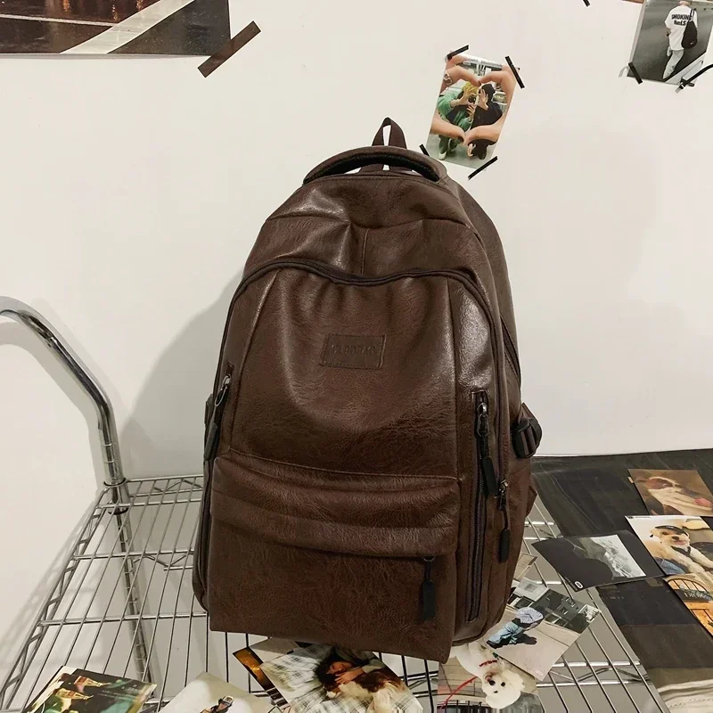 Mochila de Color sólido con cremallera de PU, cinturón de cojín de aire de gran capacidad, mochila Simple de moda, bolso suave con mango, superventas, 2024