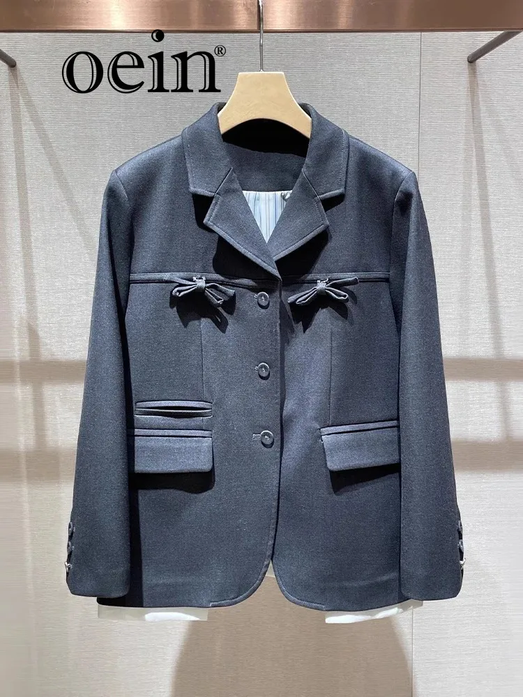 

[oein] Unique And Super Good-looking Jacket, 2024 Autumn New Casual Style Suit, High-end Butterfly Bow Gray Small Suit