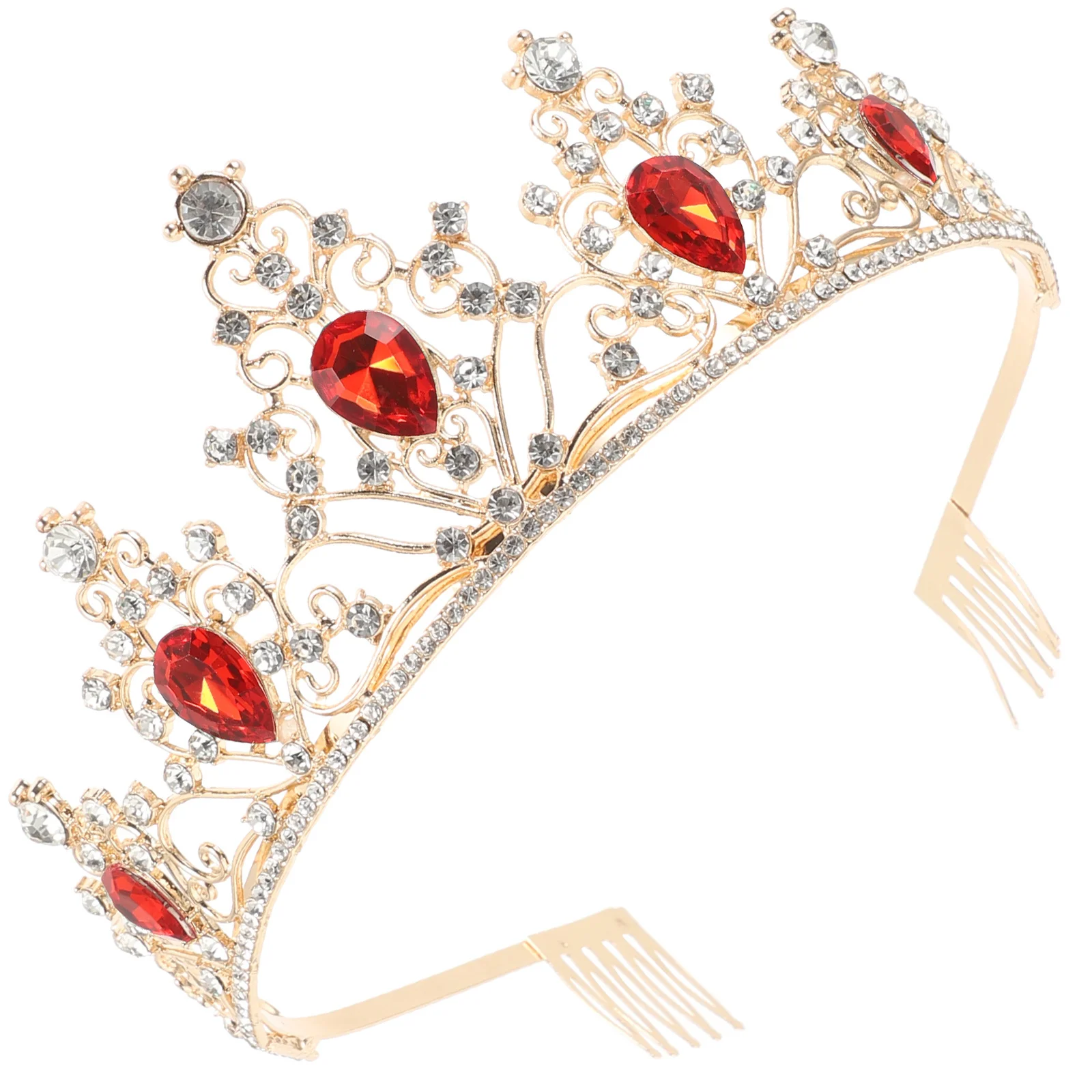 

AOKWAWALIY Hair Accessory Vintage Wedding Headpiece for Bride Red Human Hair Bridal Topper Women