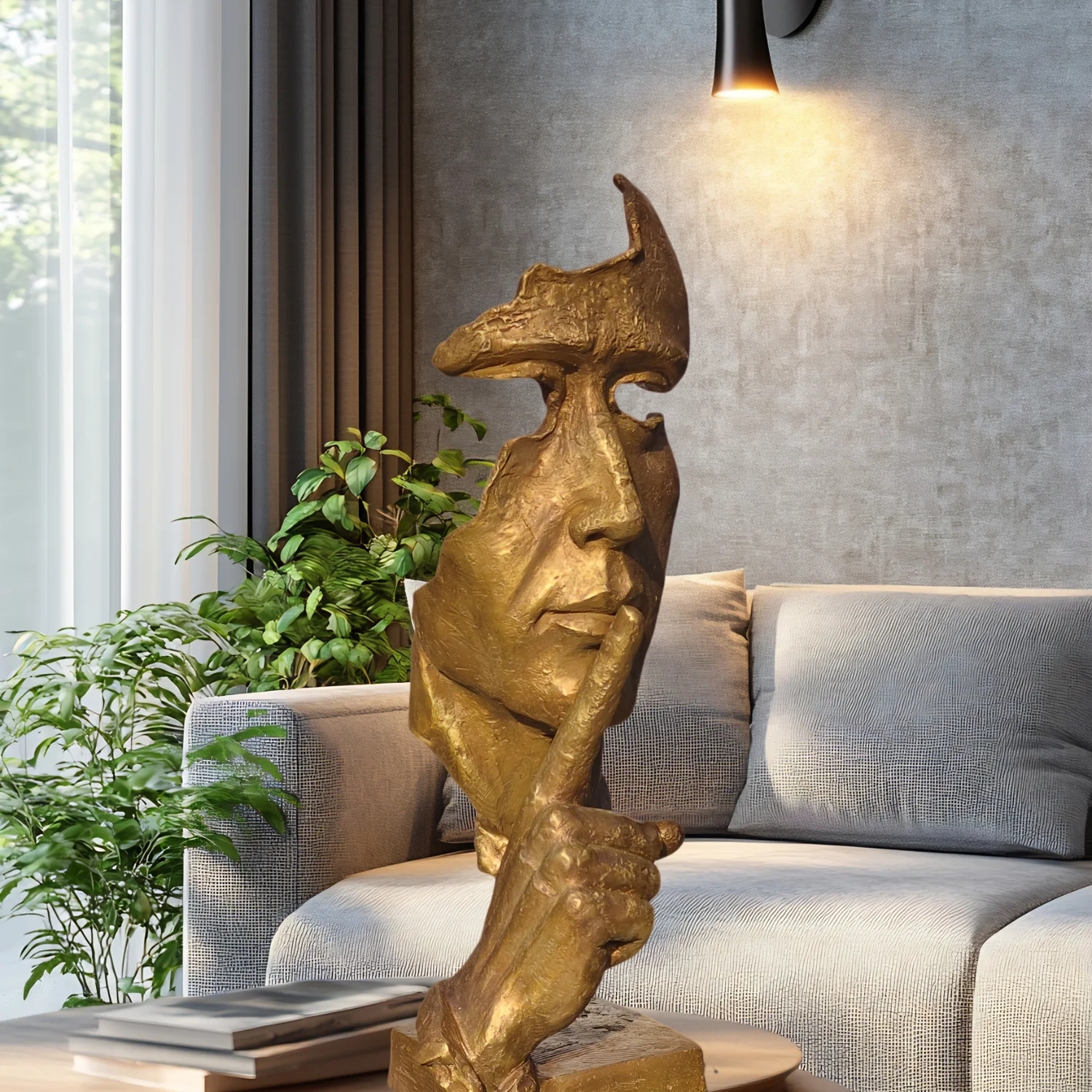 82cm Famous Silence is Golden Bronze Statue Abstract Face Sculpture Creative Bust Handcrafts Large Home Garden Decoration Gift - view 3