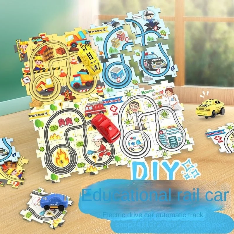 DIYChildren Fun Rail Car Building Toys  Play Building Educational Puzzle Board Play Road Signs Montessori Toy Gift New