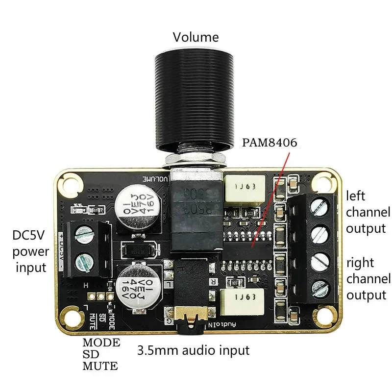 SOTAMIA 5V PAM8406 Placa amplificadora de Audio 5Wx2 estéreo Clase D altavoz amplificador de sonido amplificador de potencia Digital Home Theater