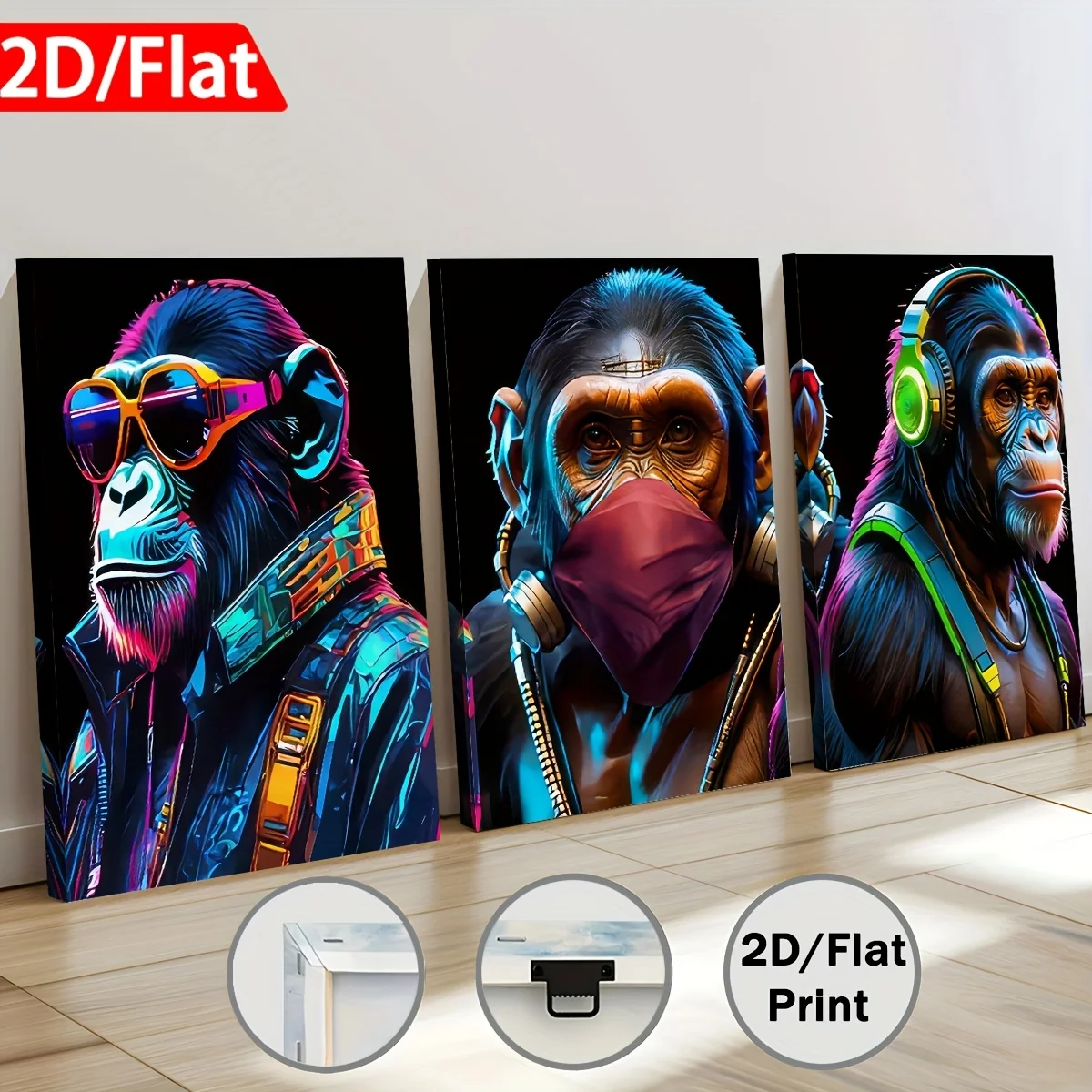 3PC Modern Art Minimalist Stylish Gorilla Monkey, Framed Canvas Art Perfect for Home Decor,Gift, Office Wall Decorations