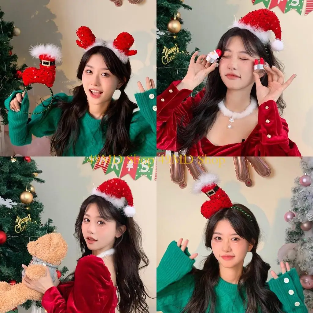 

49MD Christmas Sequins Hat Headband Christmas Party Role Playing Photo Props