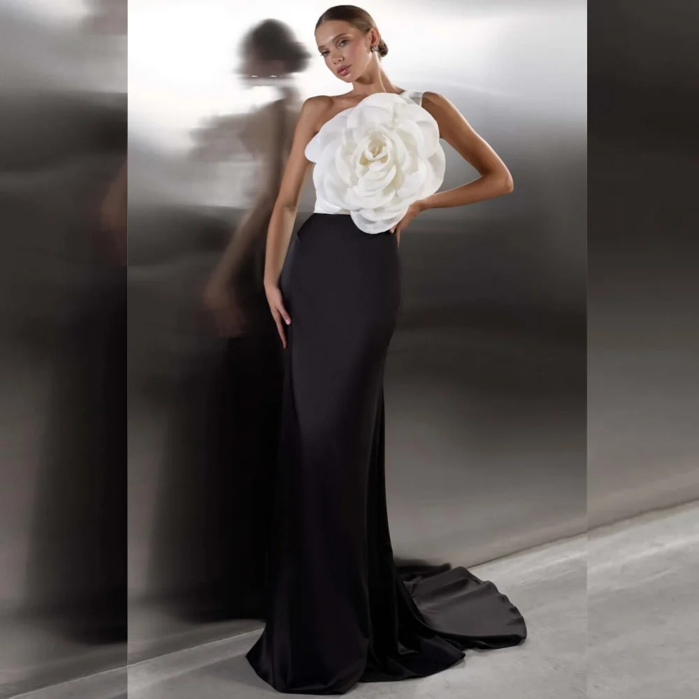 

Customized Fashion Jersey Flower Pleat Trumpet One-shoulder Long Dresses Bespoke Occasion High Quality