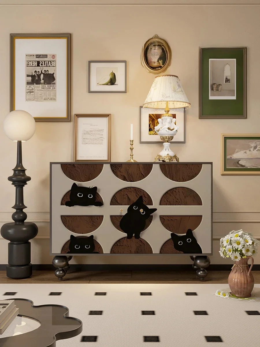 Modern Minimalist Animal Picture Wall Solid Wood Home Integrated Entrance Decoration Household Sideboard Cabinet