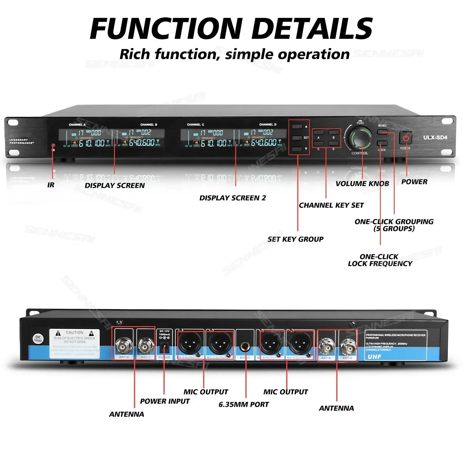 TOP！ULX-SD4/SLXD2 Wireless Microphone (Whole Metal) 4 Channels UHF Professional Mic Dynamic Handheld For Party Karaoke Church