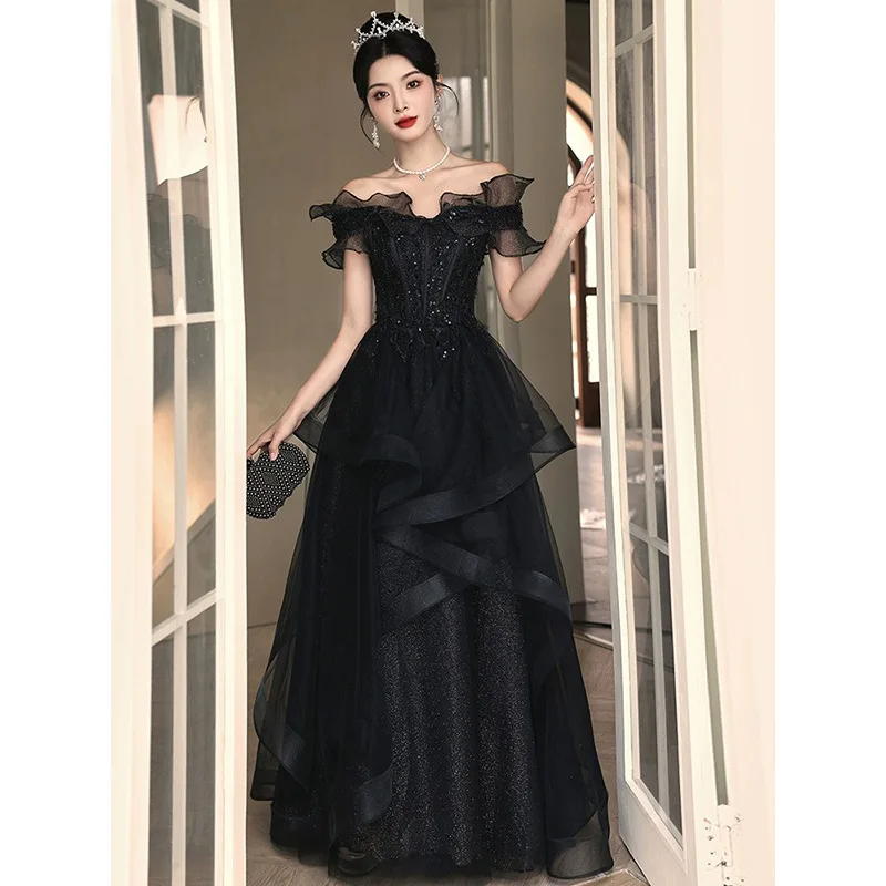Black Evening Gown, Temperament, Birthday Party, High-end Atmosphere, Annual Meeting, Host, Art Exam, Coming of Age Ceremony