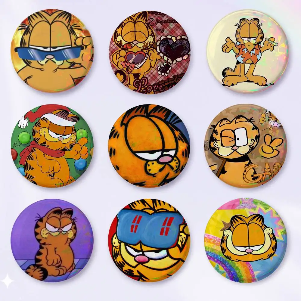 A-Garfield Art Badge On Backpack Accessories Manga Icons Pins Round Cartoon Brooches For Clothes Bag Decor Gifts
