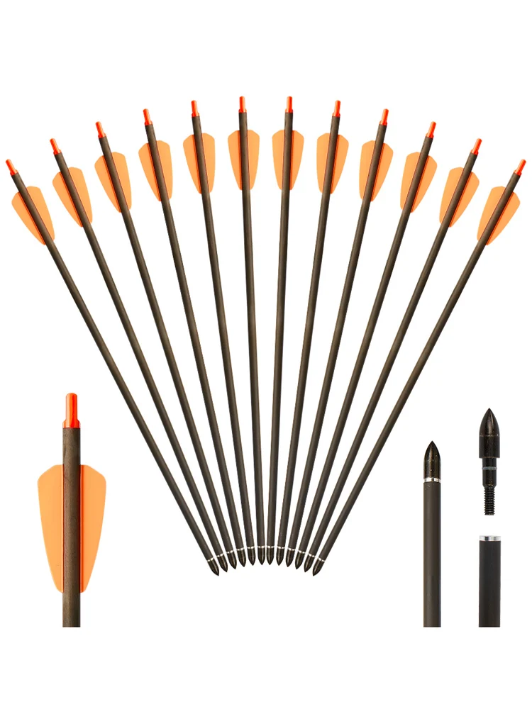 15inch Pure Carbon arrow 6Pcs/12Pcs/24Pcs Huntingdoor Pure Carbon Short Arrows Outdoor Archery Shooting Short Arrow Hunting
