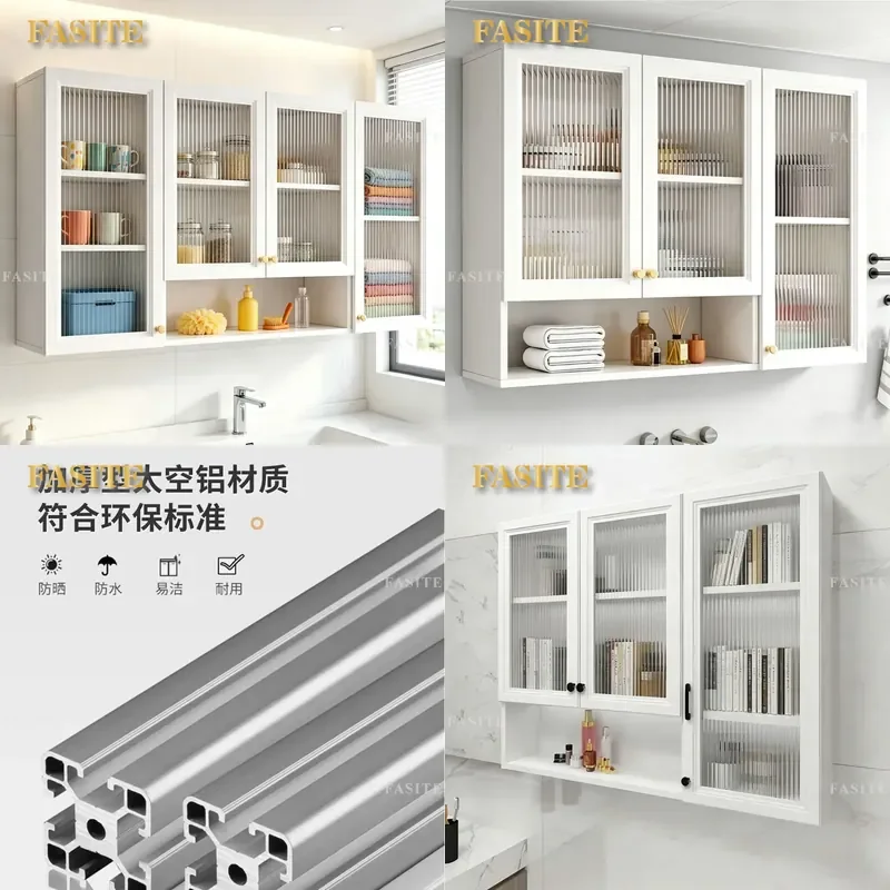 For Kitchen Balcony Bathroom Aluminum Alloy Wall Hanging Cabinet with Changhong Glass Door Space Saving Storage Shelf Home