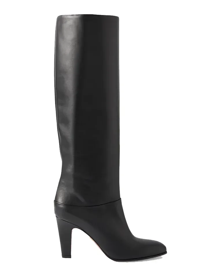 2025Ladies\' Autumn and Winter Knee High Boots, Round Toe Fashionable Slim Fit High Heels, Size 34-46 Medium Boots