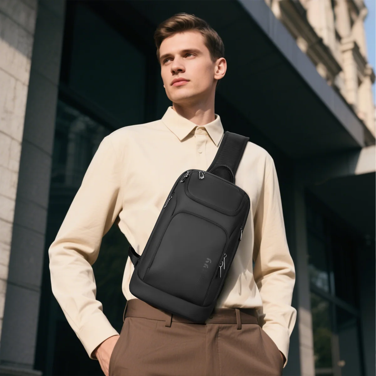 HcanKcan Business Men's Crossbody Bag Trendy Waterproof Chest Bag For 11 inch IPad Multi-Pockets Sport Shoulder Messenger Bags