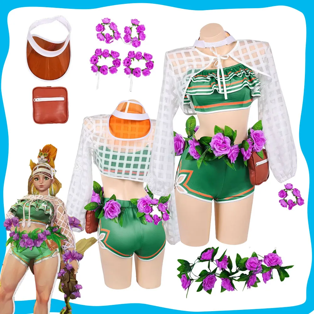 

Women Doreen Green Cosplay Costume Female Swimsuit Hat Coat Roleplay Game Rivals Disguise Clothes Halloween Carnival Party Suit