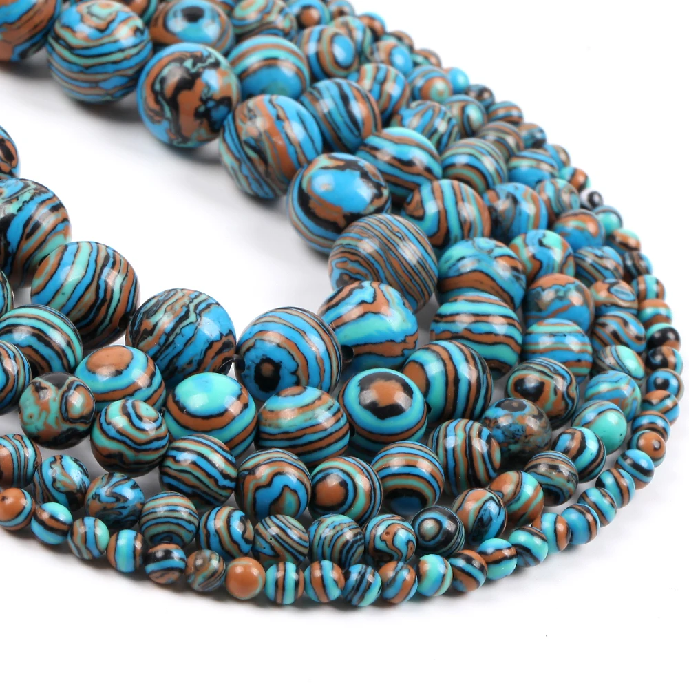 Naturalne kamienne koraliki 4 6 8 10 12mm niebieskie paski malachitowe okrągłe luźne koraliki do tworzenia biżuterii DIY bransoletka naszyjnik — zdjęcie 5