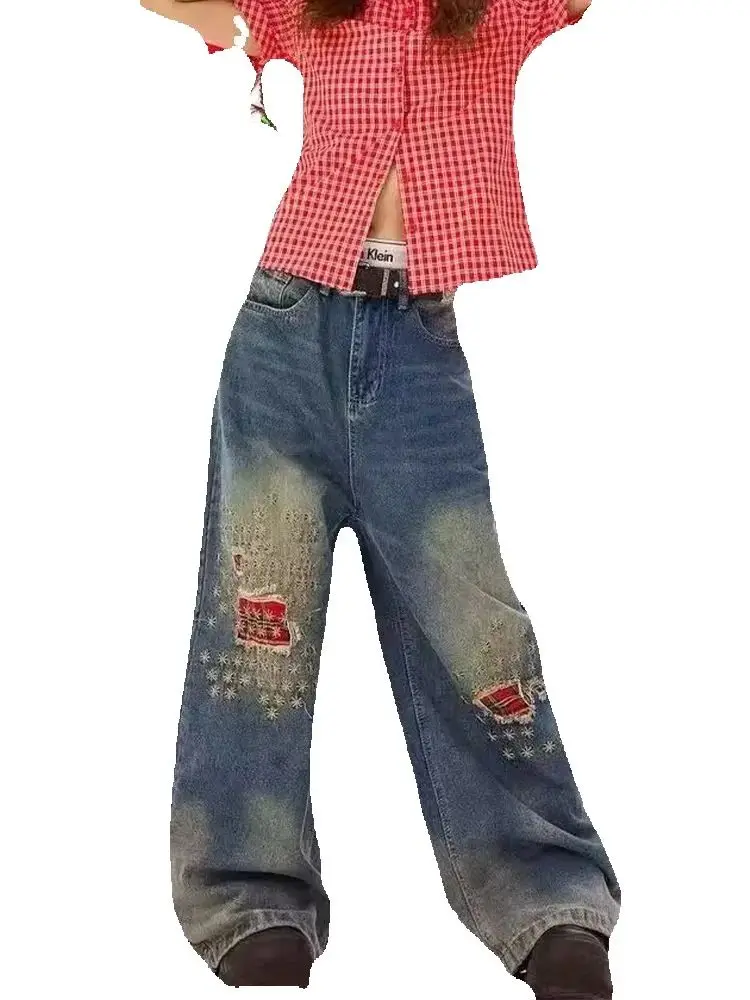 

Женские синие повседневные джинсы-карго мешковатые Y2K японские Harajuku High Street 90-х годов Эстетические винтажные повседневные брюки 2000-х годов Джинсы Одежда