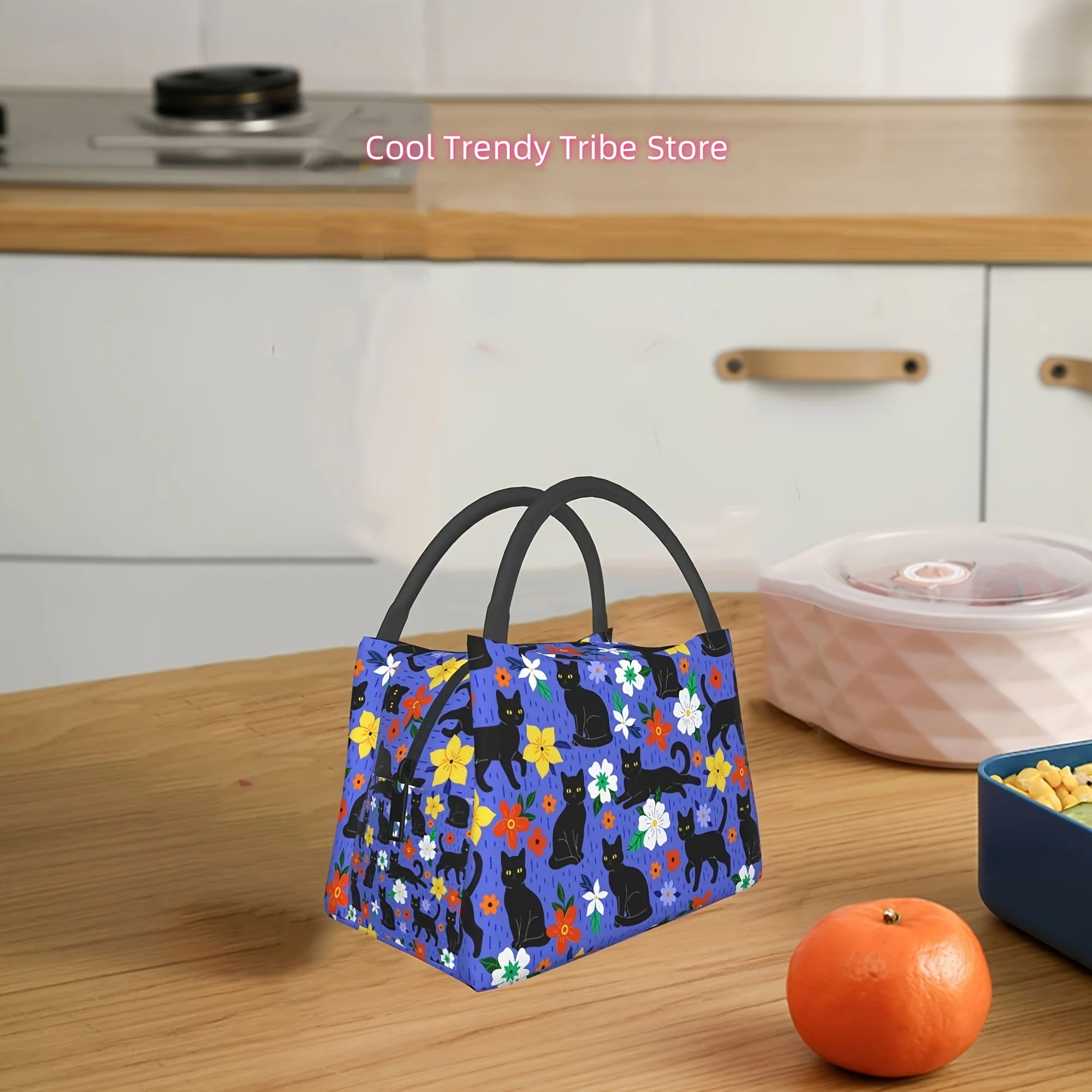Insulated Lunch Bags for Men And Women, Reusable Large Tote Bags with Thermal Sealing Zippers, Featuring Designs Like Black Cats