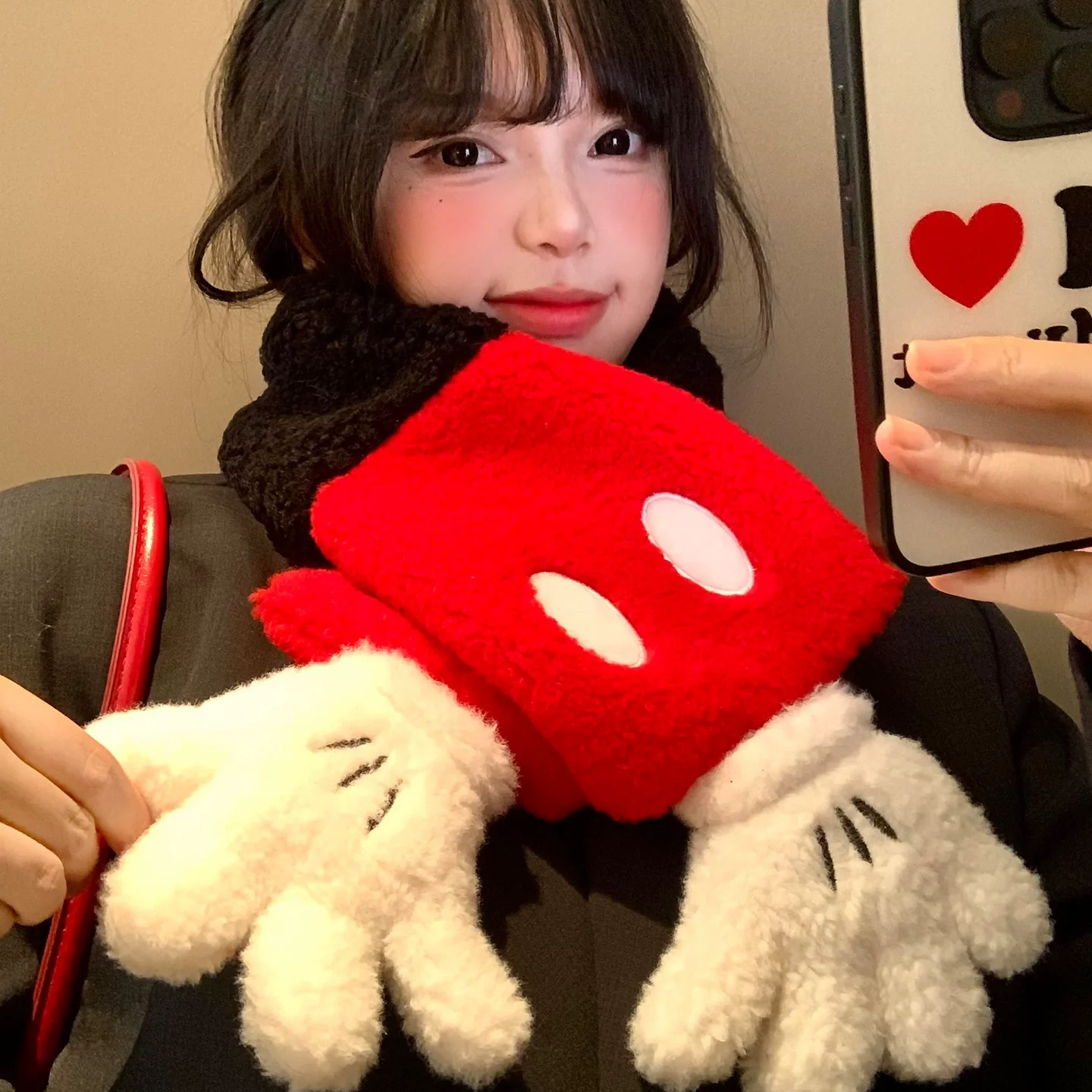 

Плюшевый шарф с Микки Маусом от Disney, женский зимний теплый толстый флисовый шарф с героями мультфильмов, утеплитель для шеи, защита от холода в холодную погоду