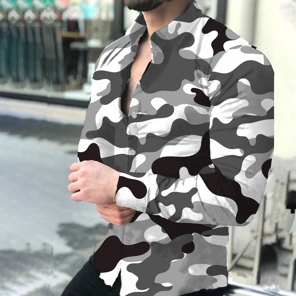 European And American Fashion Hot Selling New Casual 3d Camouflage Printed Men\'s Shirt