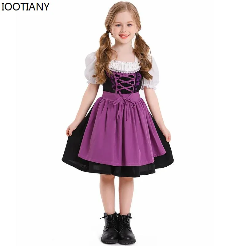 

German Oktoberfest Beer Girl Cosplay Costume Children Halloween Traditional Bavarian Maid Waitress Stage Showing Outfit Girl Set