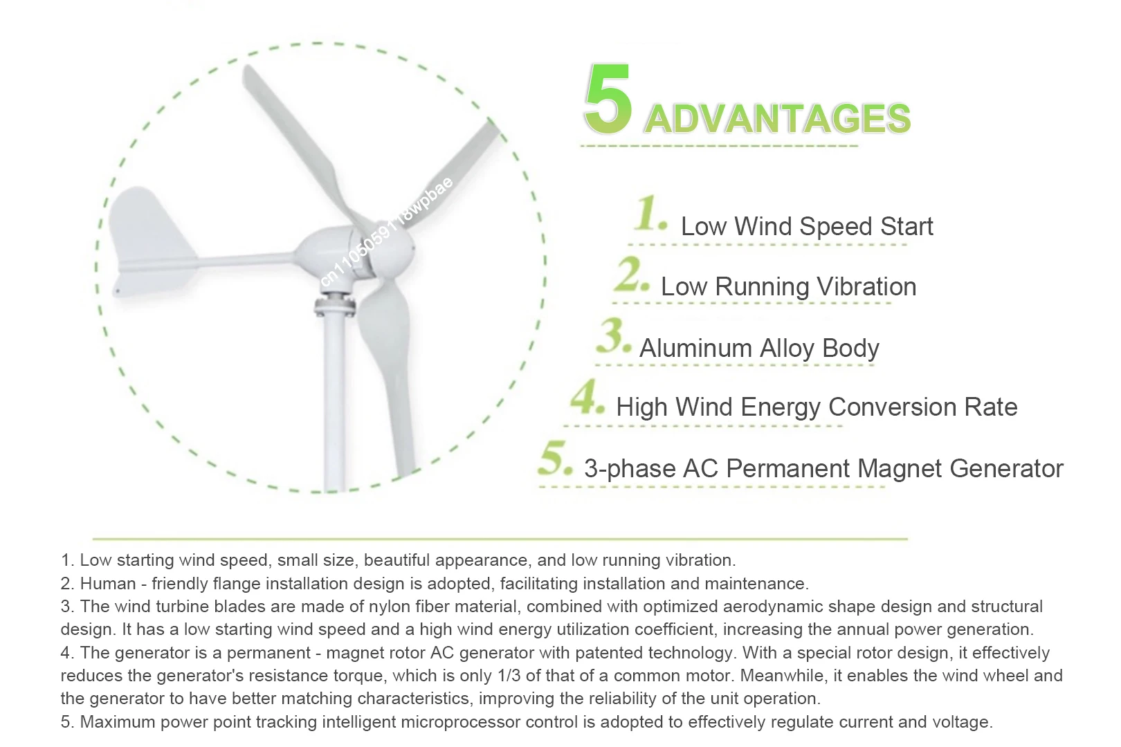 

Low Start Speed 10KW 8KW 5KW 12V 24V 48V Free Energy Magnetic PMG Horizontal Wind Turbine Generator With Controller Inverter