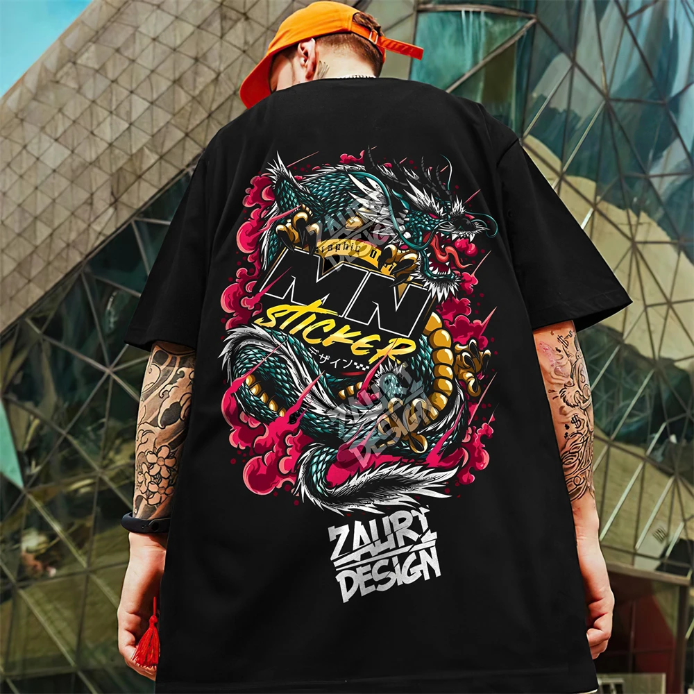 Vintage T-Shirt For Men 3d Dragon Print Men\'s Short Sleeve T-Shirt Street Trend Man Clothes Oversized Hip Hop Tees Loose Tops